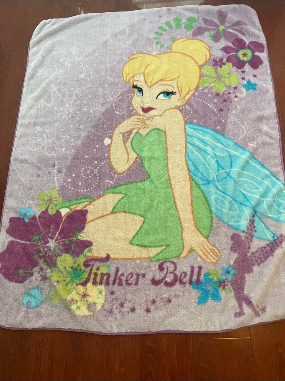 Tinker Bell Plush Throw Blanket twin vintage - Lavender, Green, Blue